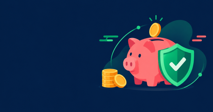 Illustration of a piggy bank with a shield representing an emergency fund in India
