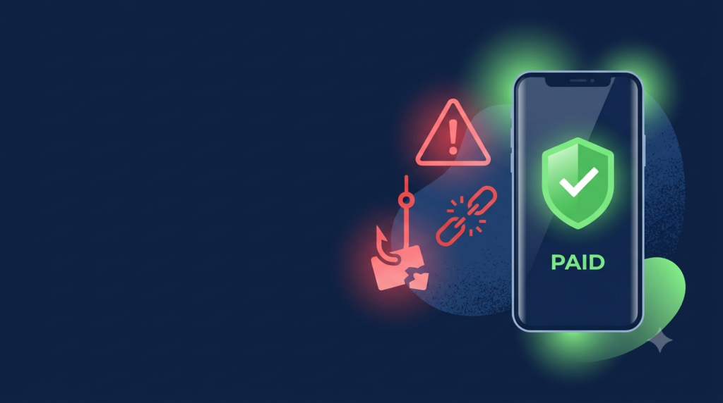 Illustration of a smartphone with a shield protecting against UPI scams